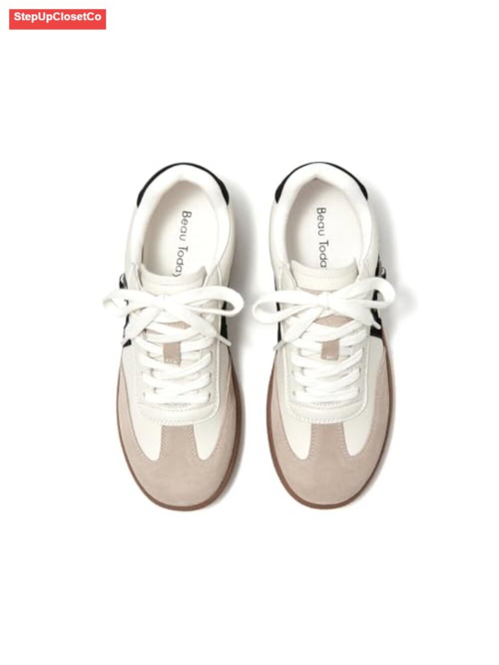 Retro Lace-up Flat Sneakers with Cow Suede and Synthetic Leather